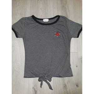 Black and white striped tie up crop top.